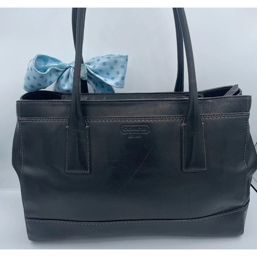 Coach Hamptons Madeline 11554 Black Leather Turnlock Carryall Tote Bag